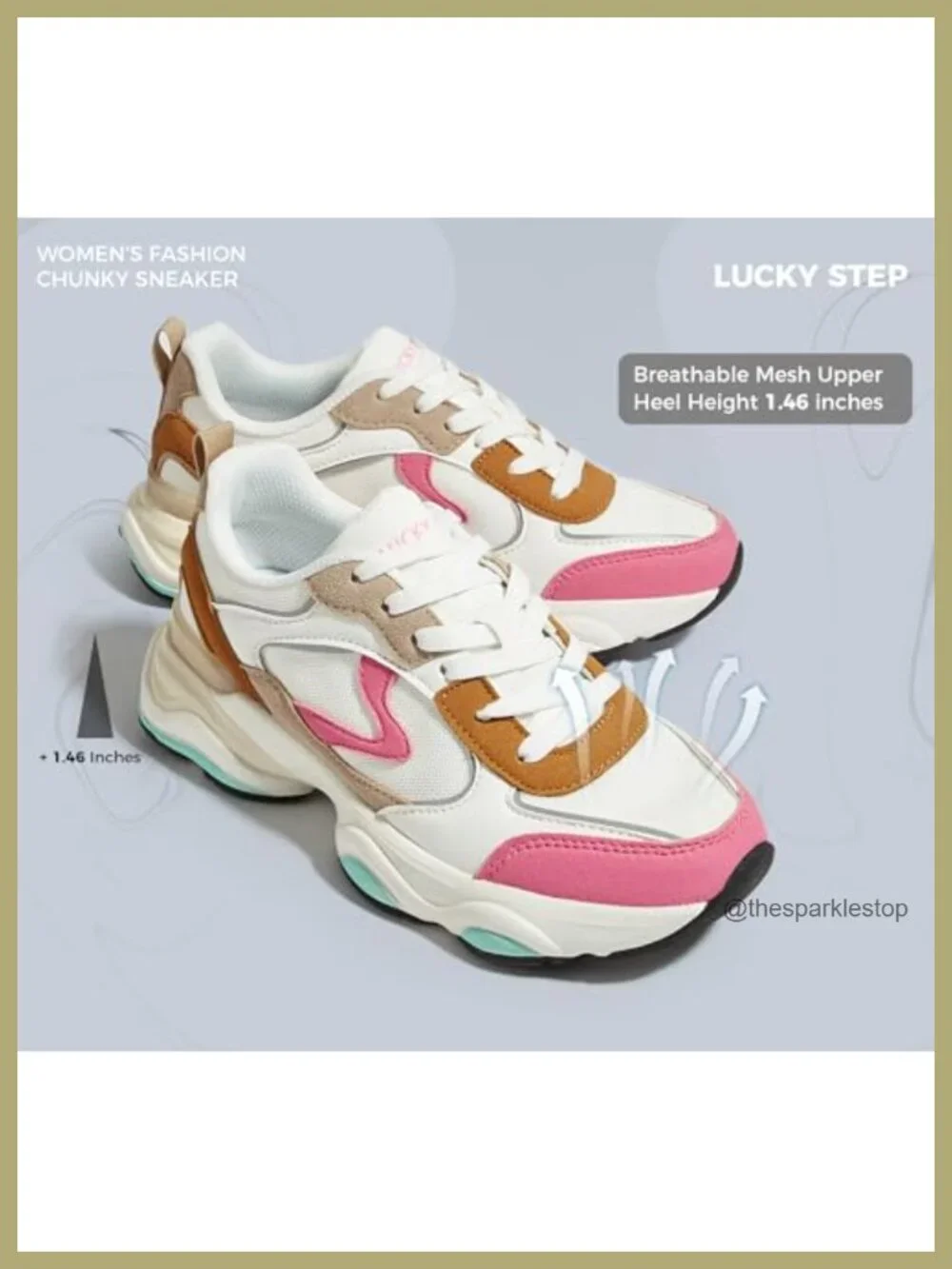 Women's Chunky Platform Walking Sneakers Faux Leather Mesh Slip Resistant
